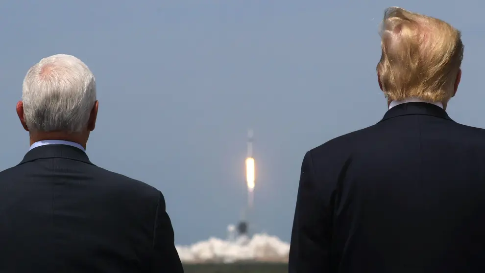 U.S. President Donald Trump and U.S. Vice President Mike Pence attend the launch of a SpaceX Falcon 9 rocket and Crew Dragon spacecraft, from Cape Canaveral