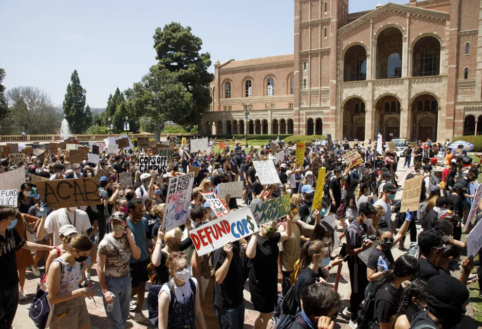 Students protest against George Floyd's death at University of California Los Angeles