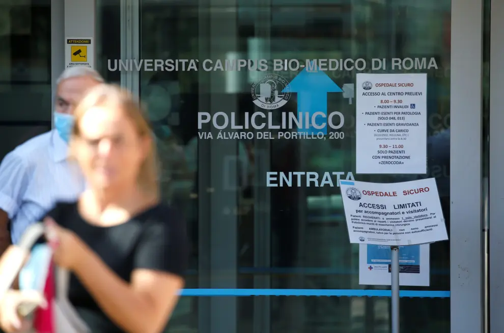 A view shows the entrance to the Campus Bio-Medico following the death of Italian composer Ennio Morricone, in Rome
