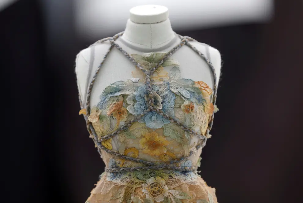 A creation by designer Maria Grazia Chiuri is displayed on a miniature mannequin at Dior workshop ahead of her Haute Couture Online Fall/Winter 2020/2021 collection presentation for fashion house Dior in Paris, France, July 4, 2020. Picture taken July 4, 2020. REUTERS/Charles Platiau [[[REUTERS VOCENTO]]] FASHION-PARIS/HAUTE COUTURE-DIOR