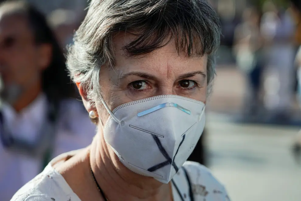 Protest against the use of protective masks during the coronavirus disease (COVID-19) pandemic, in Madrid