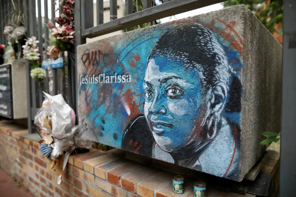 The artwork of French street artist Christian Guemy, also known as C215, is seen in memory of the late policewoman Clarissa Jean-Philippe in Montrouge as Paris court prepares for the opening of the trial of the January 2015 Paris attacks against Charlie Hebdo satirical weekly magazine, a policewoman in Montrouge and the Hyper Cacher kosher supermarket, France, August 31, 2020. Picture taken August 31, 2020. REUTERS/Charles Platiau NO RESALES. NO ARCHIVES [[[REUTERS VOCENTO]]] FRANCE-CHARLIEHEBDO/TRIAL