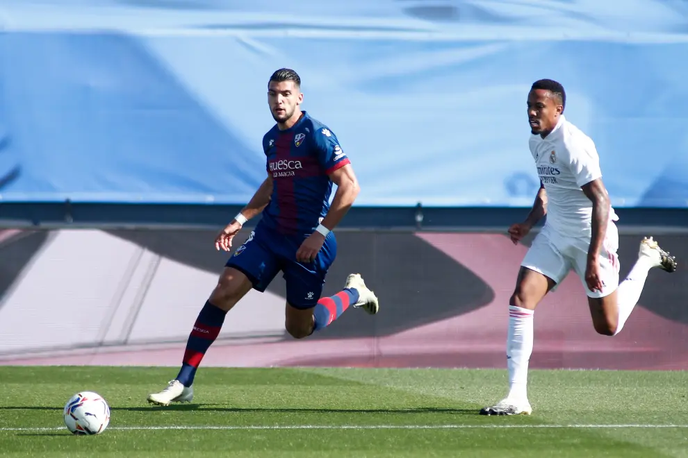 Pedro Mosquera of Huesca in action during the spanish league, La Liga Santander, football match played between Real Madrid and SD Huesca at Alfredo Di Stefano stadium on October 31, 2020, in Valdebebas, Madrid, Spain.AFP7 31/10/2020 ONLY FOR USE IN SPAIN [[[EP]]] Pedro Mosquera of Huesca in action during the spanish league, La Liga Santander, football match played between Real Madrid and SD Huesca at Alfredo Di Stefano stadium on October 31, 2020, in Valdebebas, Madrid, Spain.