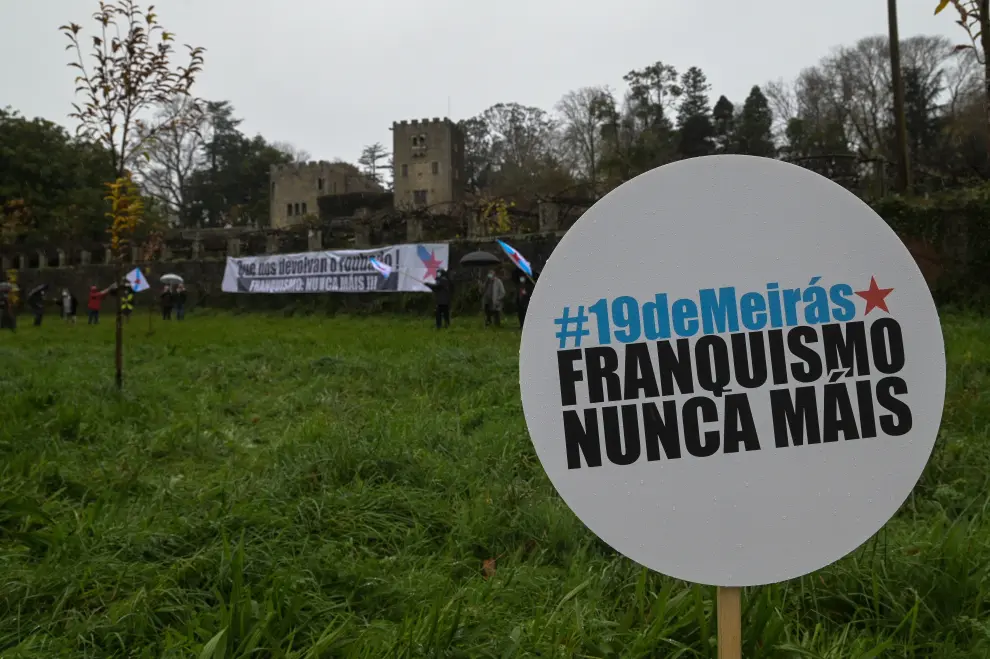 General view of Pazo de Meiras, former Spanish dictator Francisco Franco's summer palace, which is being handed over by Franco's heirs to the Spanish state in Sada, northwestern Spain, December 10, 2020. Banner reads, Give SPAIN-POLITICS/FRANCO-MEMORY