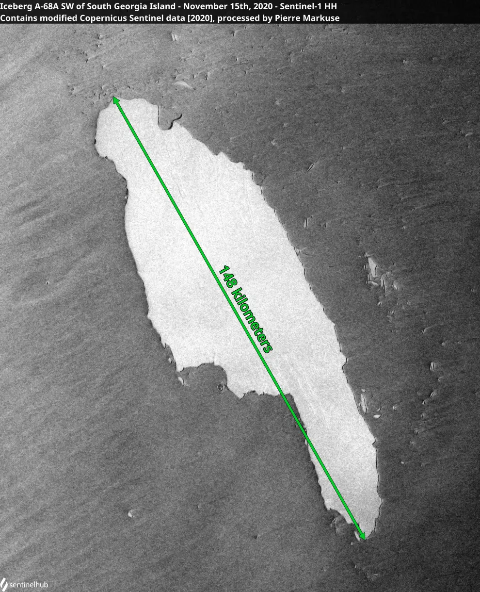 FILE PHOTO: Satellite image of the A-68A iceberg as it floats toward South Georgia island