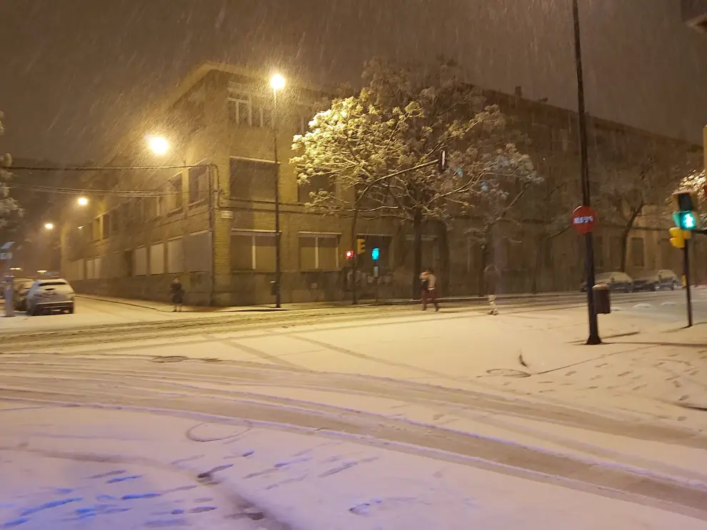 Nieve caída en la plaza de San Francisco de Zaragoza y su entorno