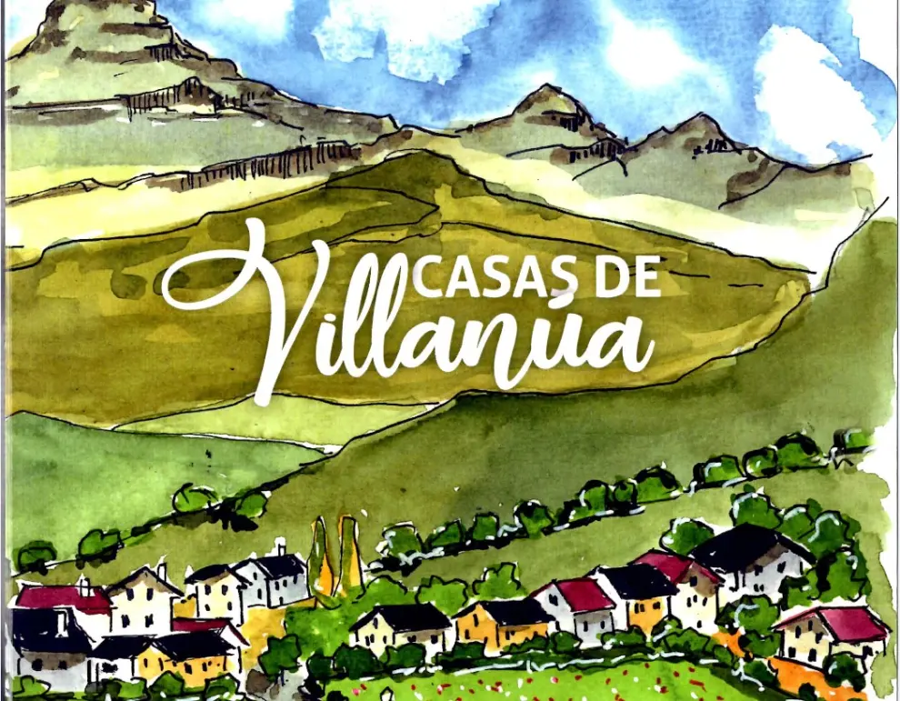 Casas tradicionales de Villanúa dibujadas por Antonio Maestro.