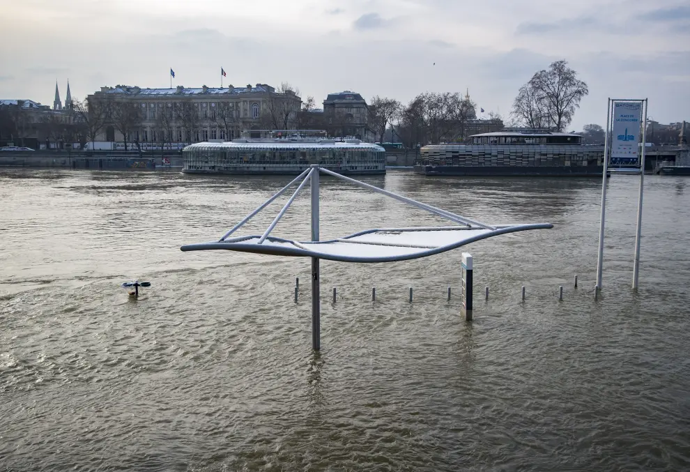 Seine river flooding in Paris