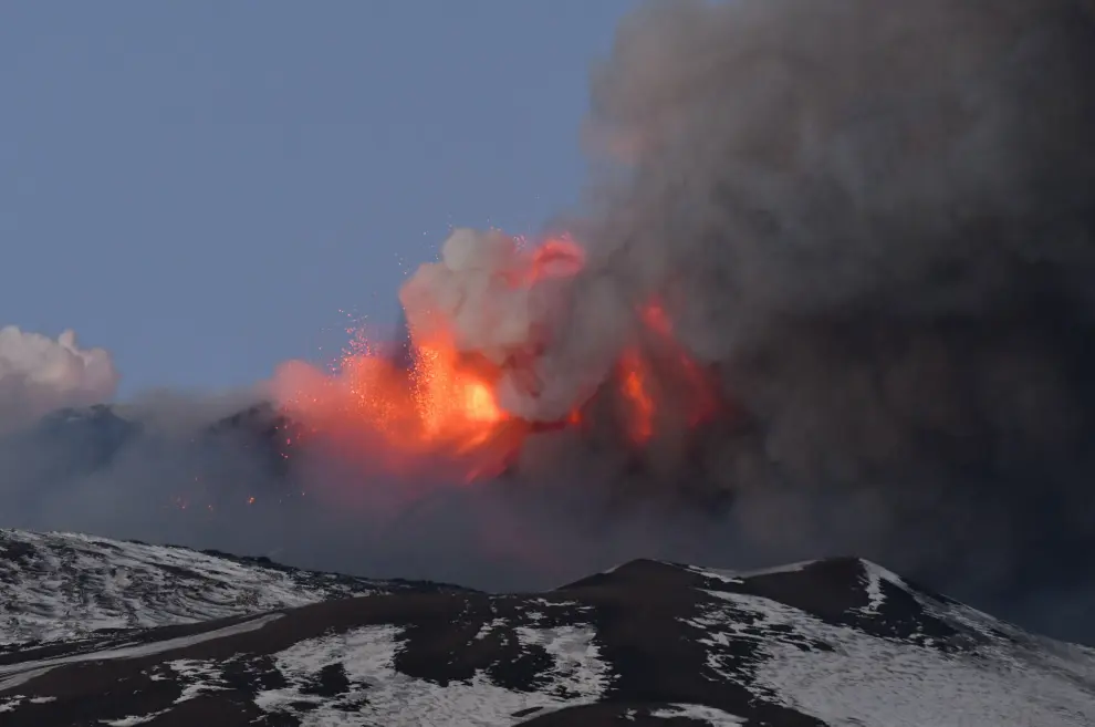 Eruption on Etna volcano in Sicily island, Italy