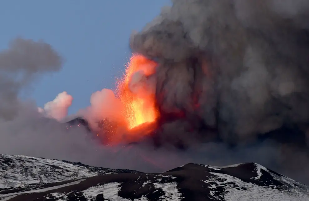 Eruption on Etna volcano in Sicily island, Italy