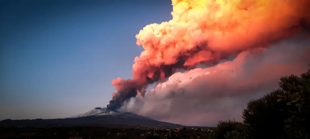 Mount Etna erupts as seen from Paterno