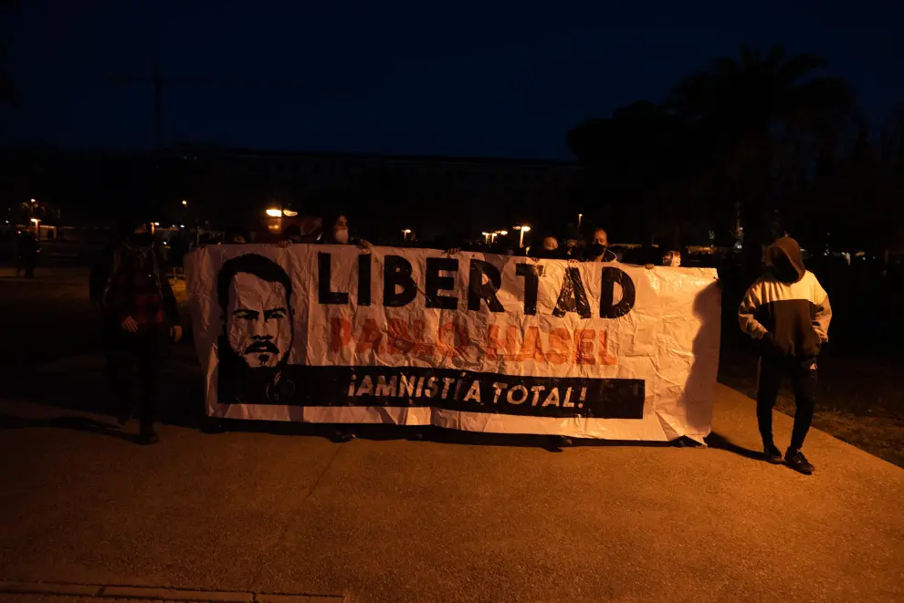 Protesta por el encarcelamiento del rapero Pablo Hásel en Zaragoza.