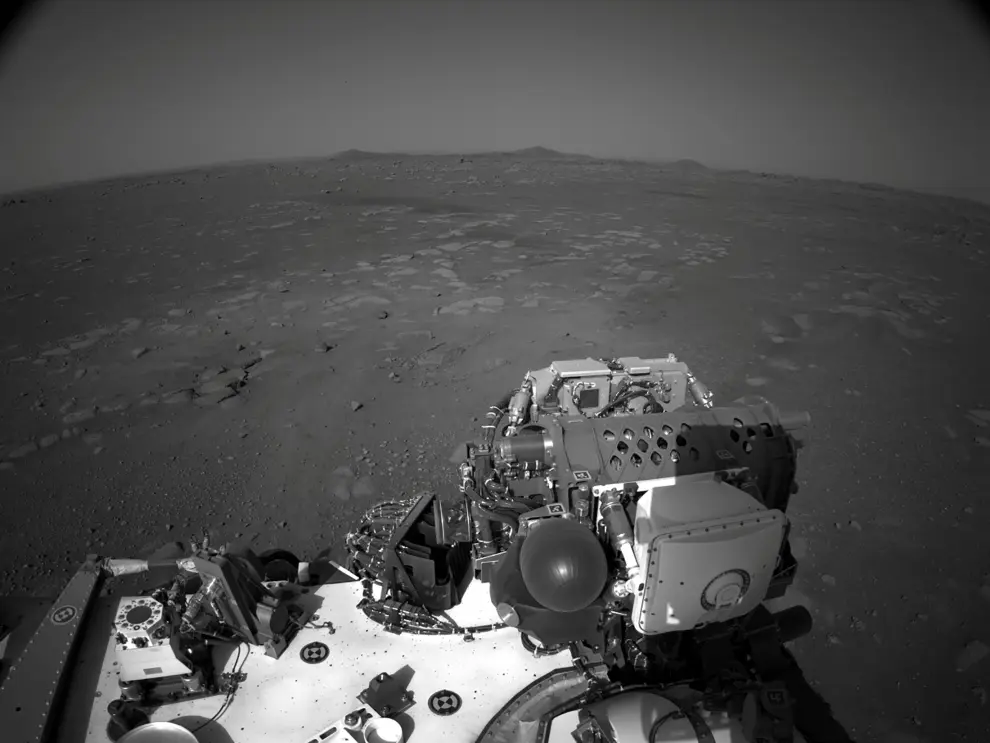 NASA's Mars Perseverance rover's onboard Navcam shows the surrounding area