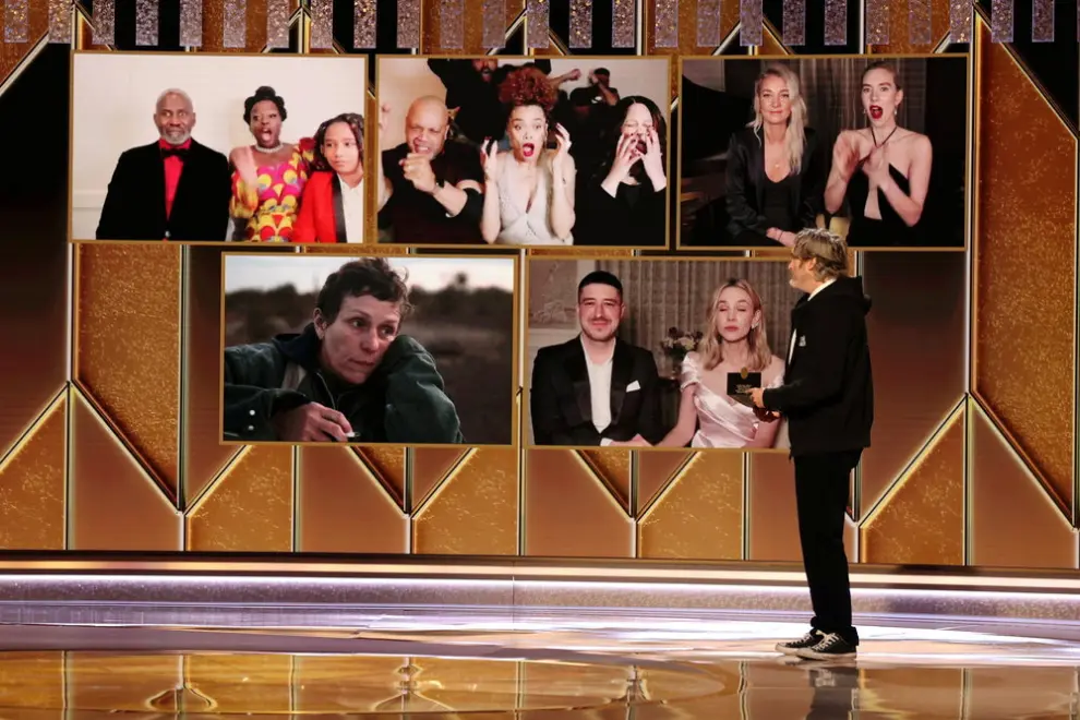 Emma Corrin accepts the Best Television Actress - Drama Series award for The AWARDS-GOLDENGLOBES/