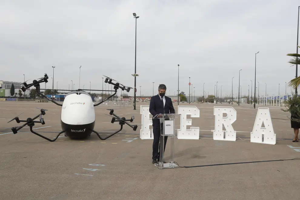 Presentación de Hera Drone Hub, el primer espacio urbano en Europa de entrenamiento con drones, en Zaragoza.