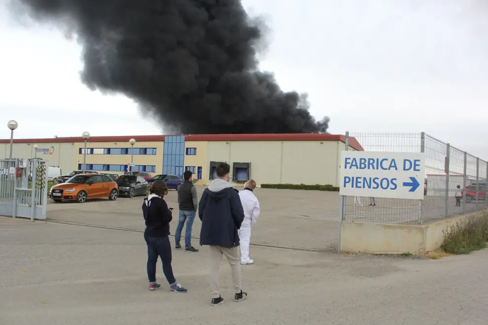 El fuego devora una nave en la empresa Interovo de Grañén.