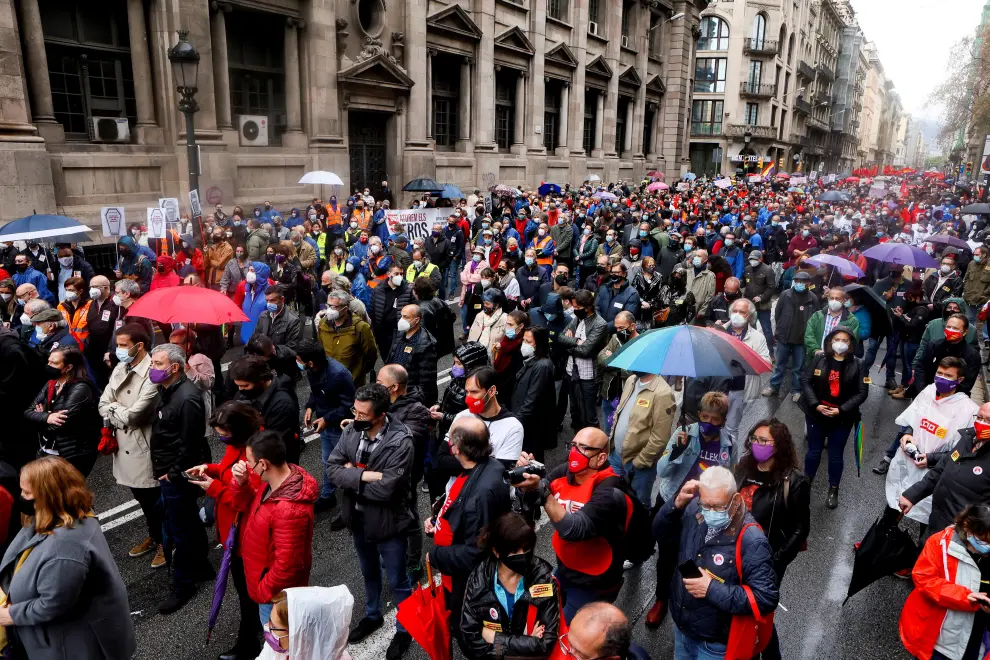 Ambiente en la manifestación de este 1 de Mayo en Barcelona