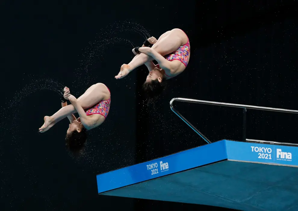 Diving - FINA Diving World Cup 2021 and Tokyo 2020 Olympics Aquatics Test Event - Tokyo Aquatics Centre, Tokyo, Japan - May 2, 2021 Mexico's Alejandra Orozco Loza and Gabriela Agundez Garcia in action during the women's synchronised 10m platform final REUTERS/Issei Kato[[[REUTERS VOCENTO]]] OLYMPICS-2020/TEST-AQUATICS