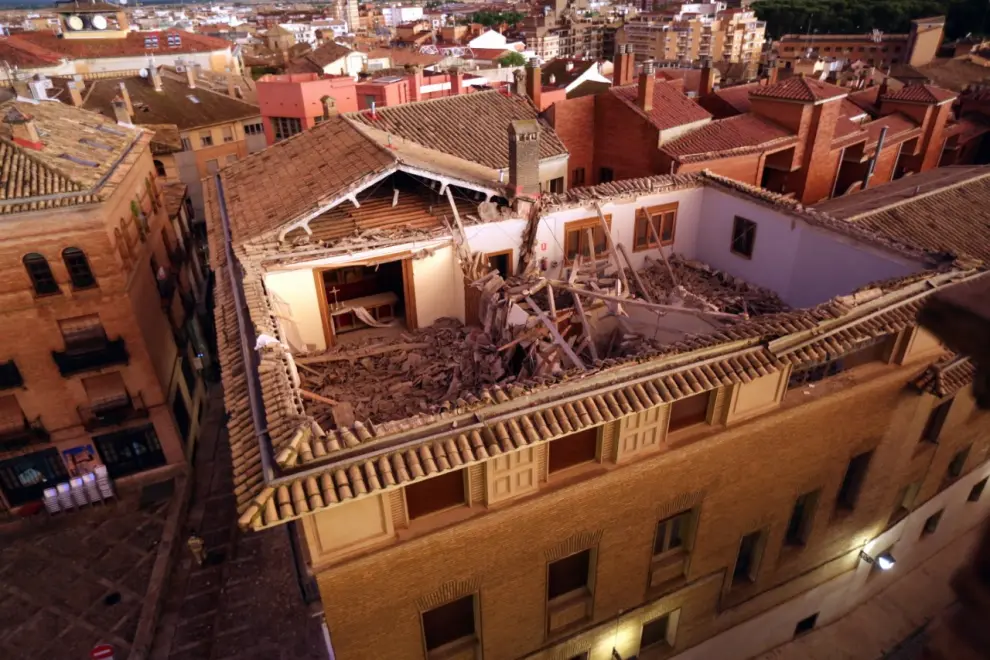 La tormenta hunda el techo del obispado de Huesca