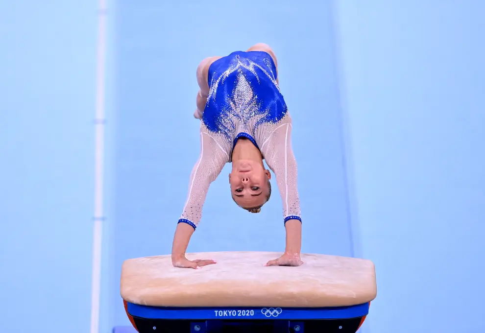 Tokyo 2020 Olympics - Gymnastics - Artistic - Womens Team - Final - Ariake Gymnastics Centre, Tokyo, Japan - July 27, 2021.  Grace McCallum of the United States in action on the vault. REUTERS/Lindsey Wasson[[[REUTERS VOCENTO]]] OLYMPICS-2020-GAR/W-TEAM-FNL