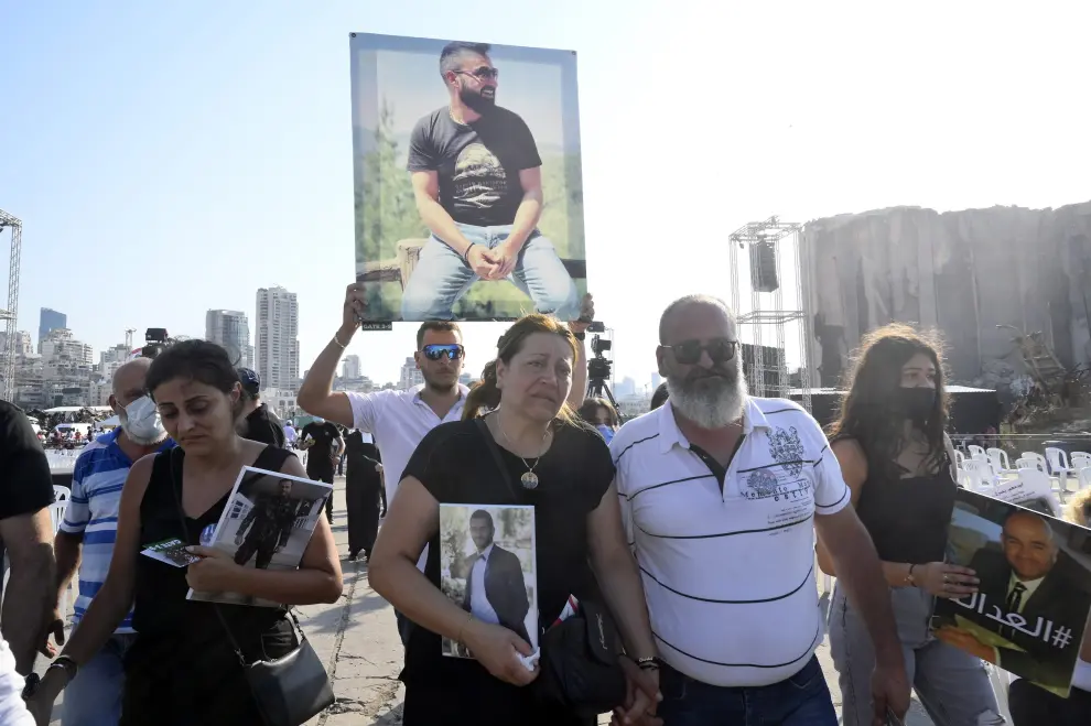 Homenaje a las víctimas de la explosión de Beirut un año después de la tragedia.