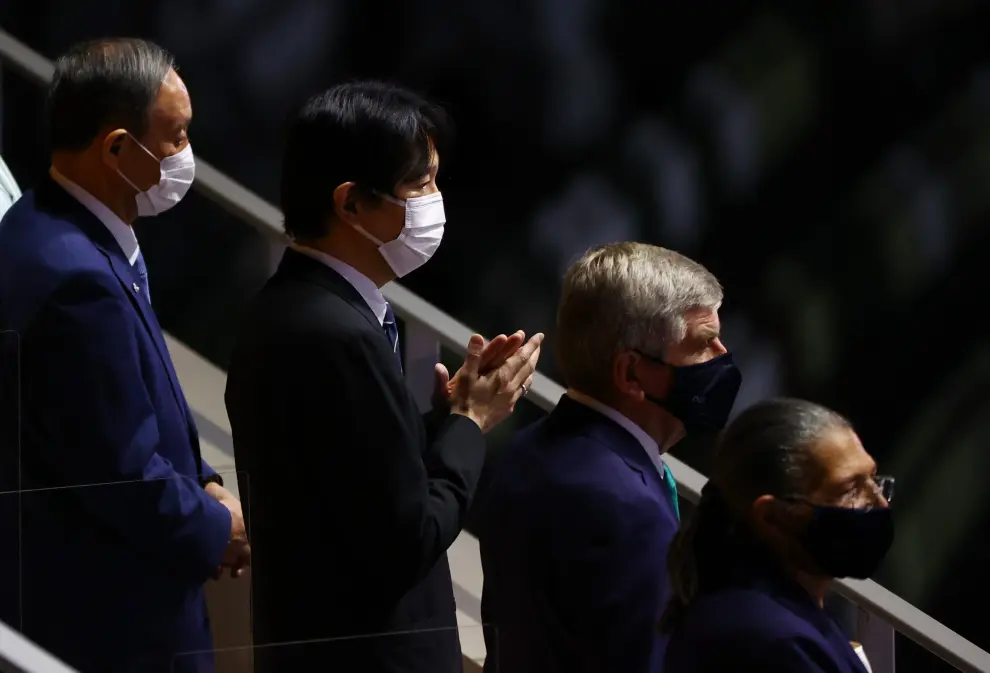 Tokyo 2020 Olympics - The Tokyo 2020 Olympics Closing Ceremony - Olympic Stadium, Tokyo, Japan - August 8, 2021. IOC president Thomas Bach with Japans Crown Prince Akishino during the closing ceremony REUTERS/Carlos Barria[[[REUTERS VOCENTO]]] OLYMPICS-2020-CEREMONY/CLOSING