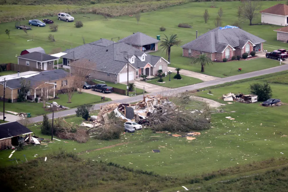 Hurricane Ida storm damage is seen in a neighborhood near LaPlace, Louisiana
