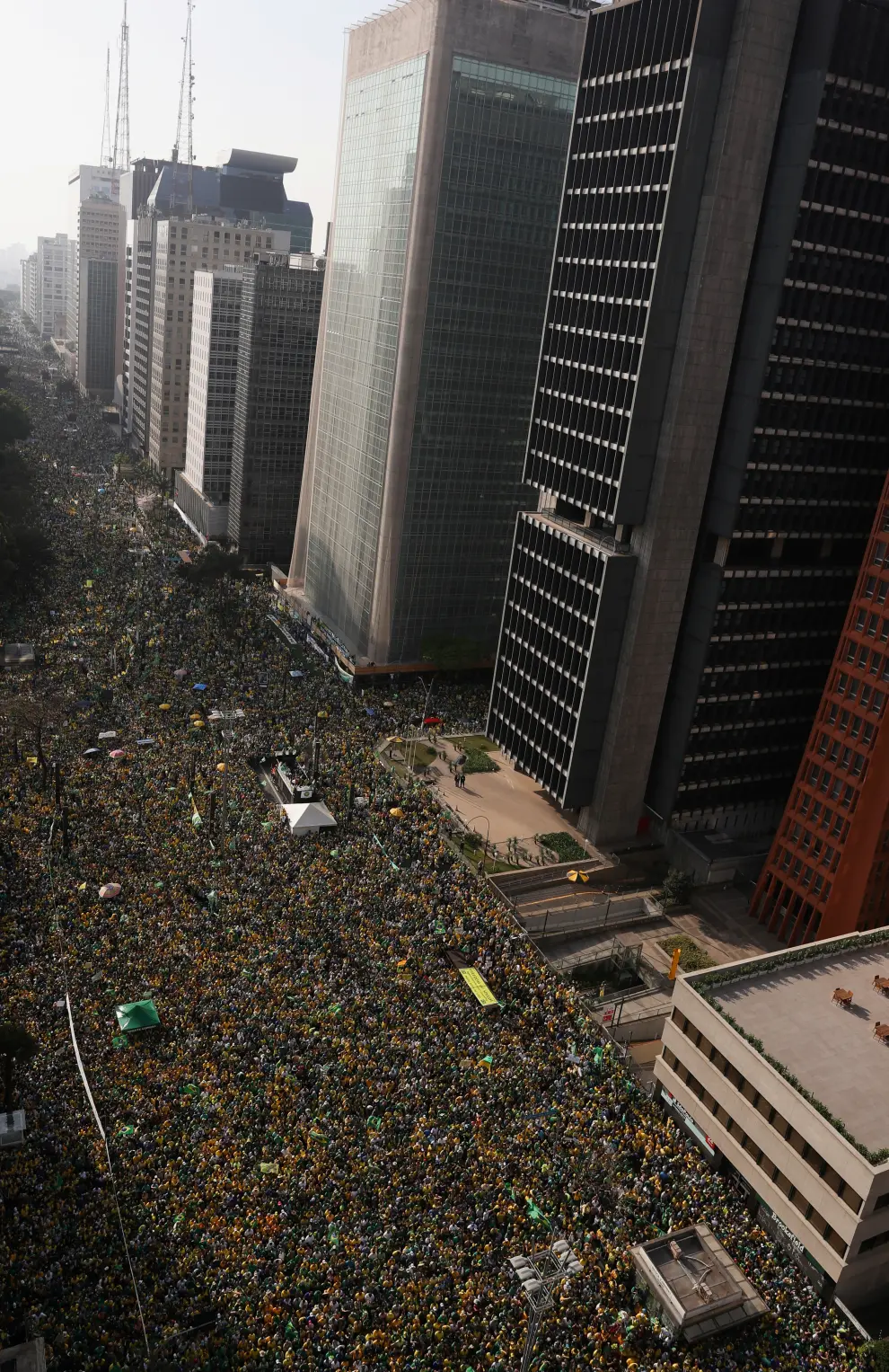 Supporters of Brazilian President Bolsonaro gather to back the far-right leader in his dispute with the Supreme Court, in Sao Paulo