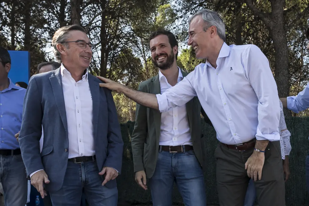 Beamonte, Casado y Azcón, en septiembre de 2019, durante el día del afiliado del PP-Aragón