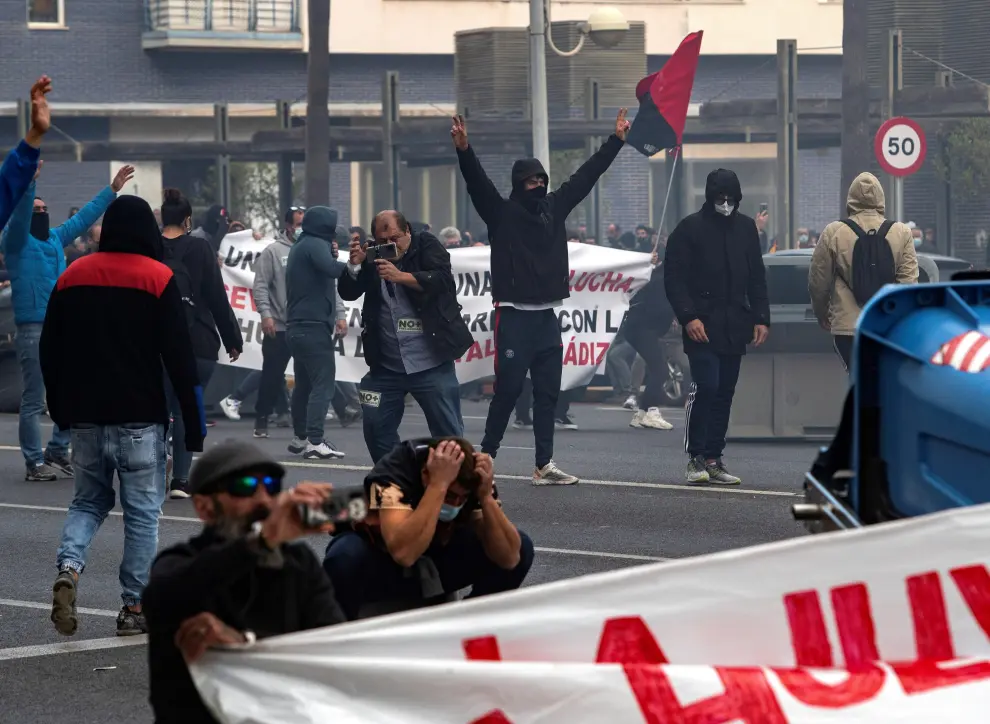 Manifestación en Cádiz en apoyo a la huelga de los trabajadores del metal.