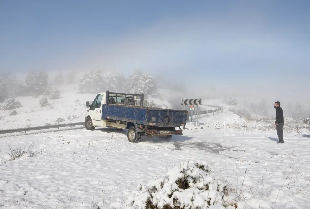 Temporal de nieve en Teruel: afecciones en la carretera A-226.