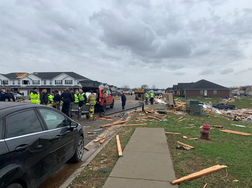 Damage is seen after a tornado hit Bowling Green, Kentucky, U.S., December 11, 2021 in this picture obtained from social media. Lindsey Nance/via REUTERS THIS IMAGE HAS BEEN SUPPLIED BY A THIRD PARTY. MANDATORY CREDIT. USA-WEATHER/TORNADO-KENTUCKY-UGC