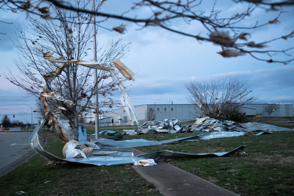 A factory is seen completely destroyed by the tornadoes that hit Bowling Green, Kentucky, U.S. December 11, 2021. Picture taken December 11, 2021. REUTERS/Amira Karaoud USA-WEATHER/TORNADOES