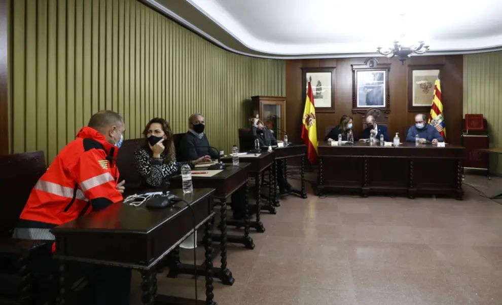 Reunión del presidente del Gobierno de Aragón en Alagón con alcaldes de las zonas afectadas