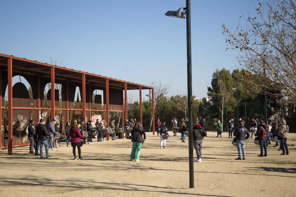 Parque del Canal en Zaragoza: primeros ensayos de las cofradías para preparar la Semana Santa