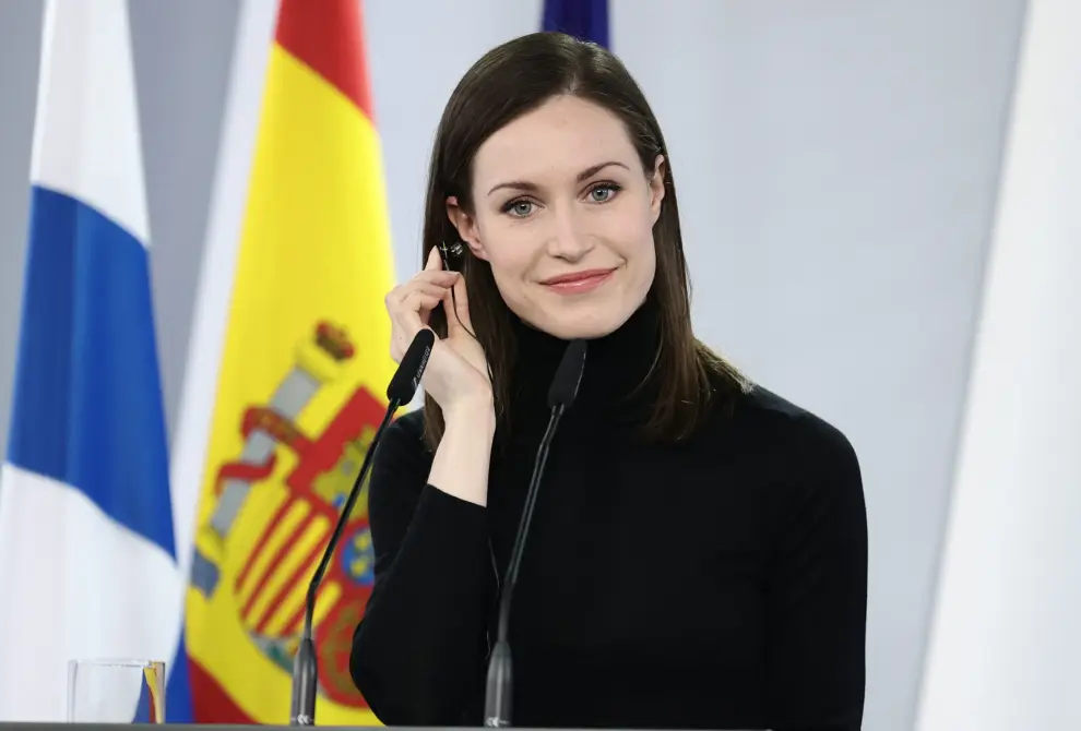 FILE PHOTO: Finnish Prime Minister Sanna Marin and Spanish Prime Minister Pedro Sanchez (not pictured) hold a joint news conference at Moncloa Palace in Madrid, Spain, January 26, 2022. REUTERS/Vincent West/File Photo UKRAINE-CRISIS/SPAIN-FINLAND