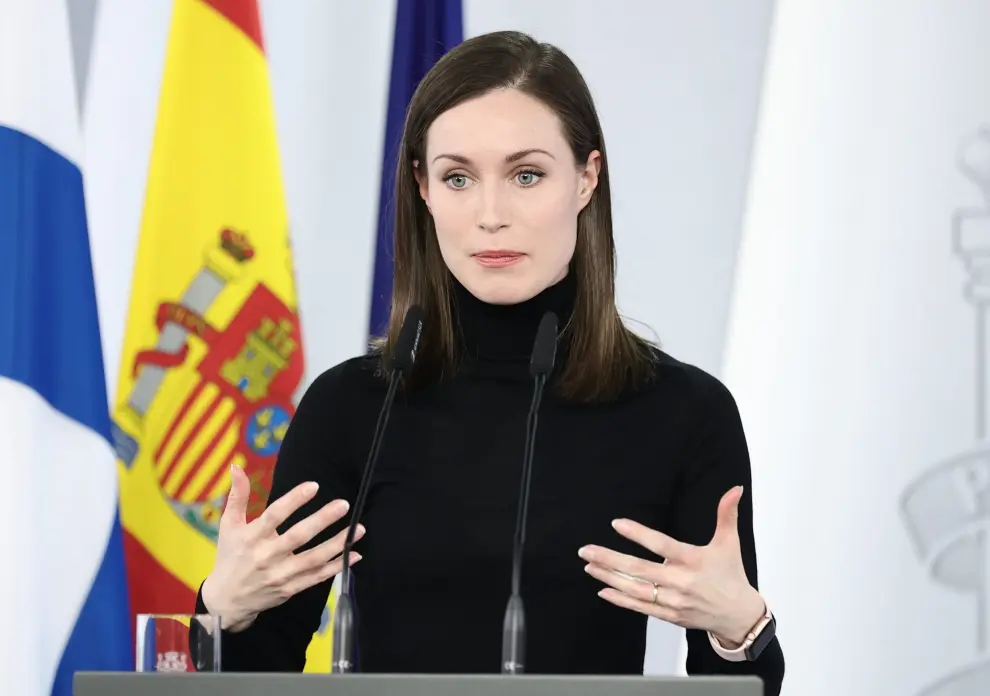 FILE PHOTO: Finnish Prime Minister Sanna Marin and Spanish Prime Minister Pedro Sanchez (not pictured) hold a joint news conference at Moncloa Palace in Madrid, Spain, January 26, 2022. REUTERS/Vincent West/File Photo UKRAINE-CRISIS/SPAIN-FINLAND