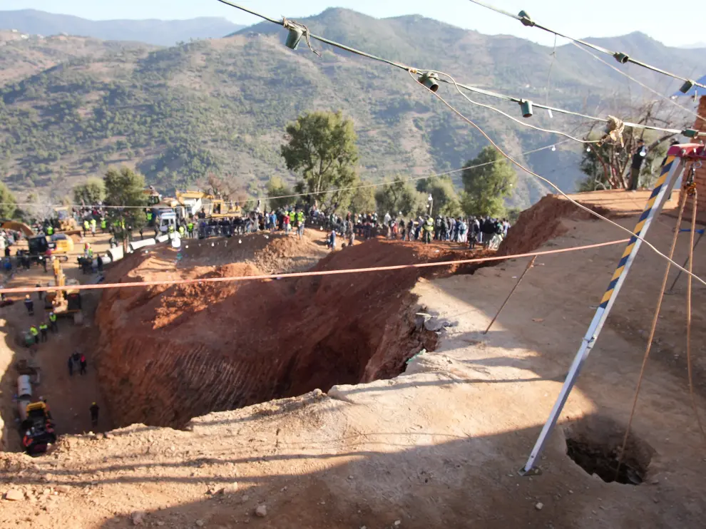 A general view shows the site where rescuers are working to reach a five-year-old boy trapped in a well in the northern hill town of Chefchaouen, Morocco February 5, 2022. REUTERS/Thami Nouas NO RESALES. NO ARCHIVES. MOROCCO-WELL/