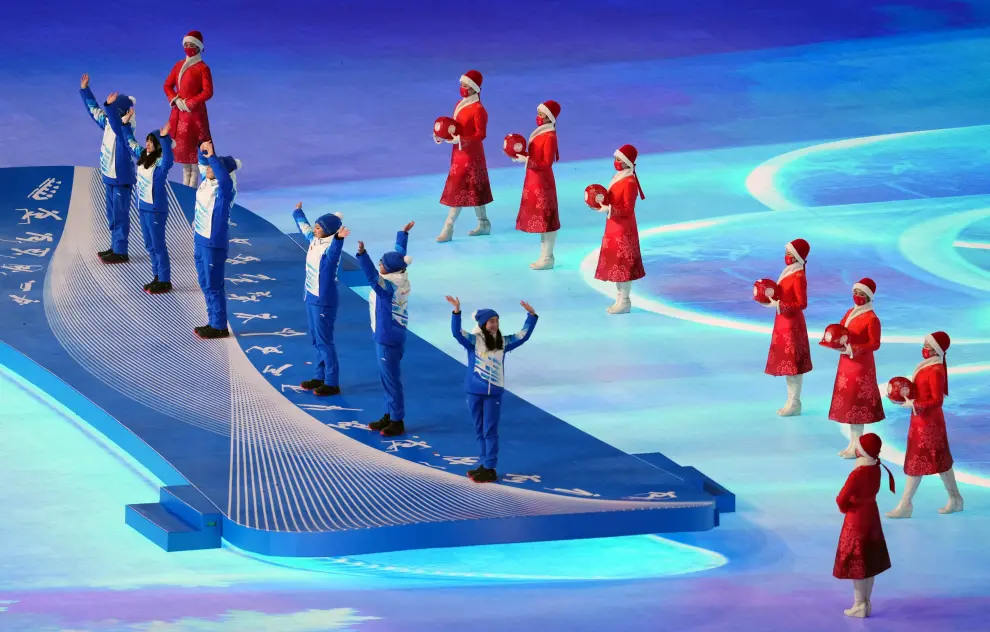 2022 Beijing Olympics - Closing Ceremony - National Stadium, Beijing, China - February 20, 2022. Volunteers are pictured during the closing ceremony. REUTERS/Aleksandra Szmigiel OLYMPICS-2022-CLOSING/