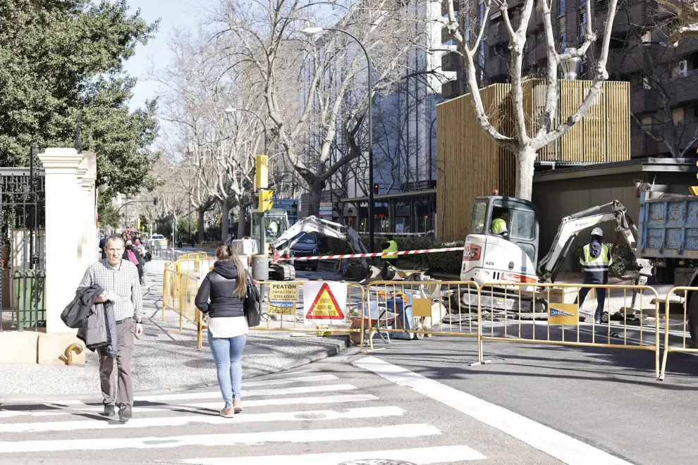 Corte en el paseo de Sagasta de Zaragoza por obras en el bulevar.