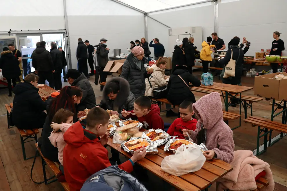 Campamento de refugiados ucranianos en Cracovia (Polonia).