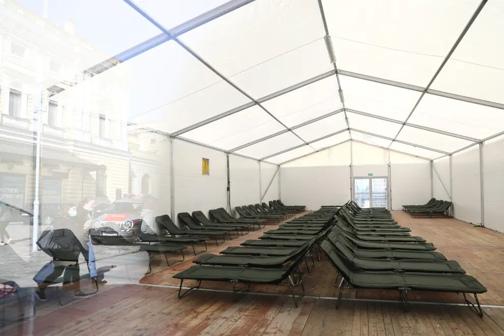 Campamento de refugiados ucranianos en Cracovia (Polonia).