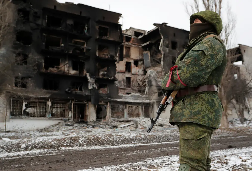 Militares prorusos en Volnovaja en la zona del Donbás.