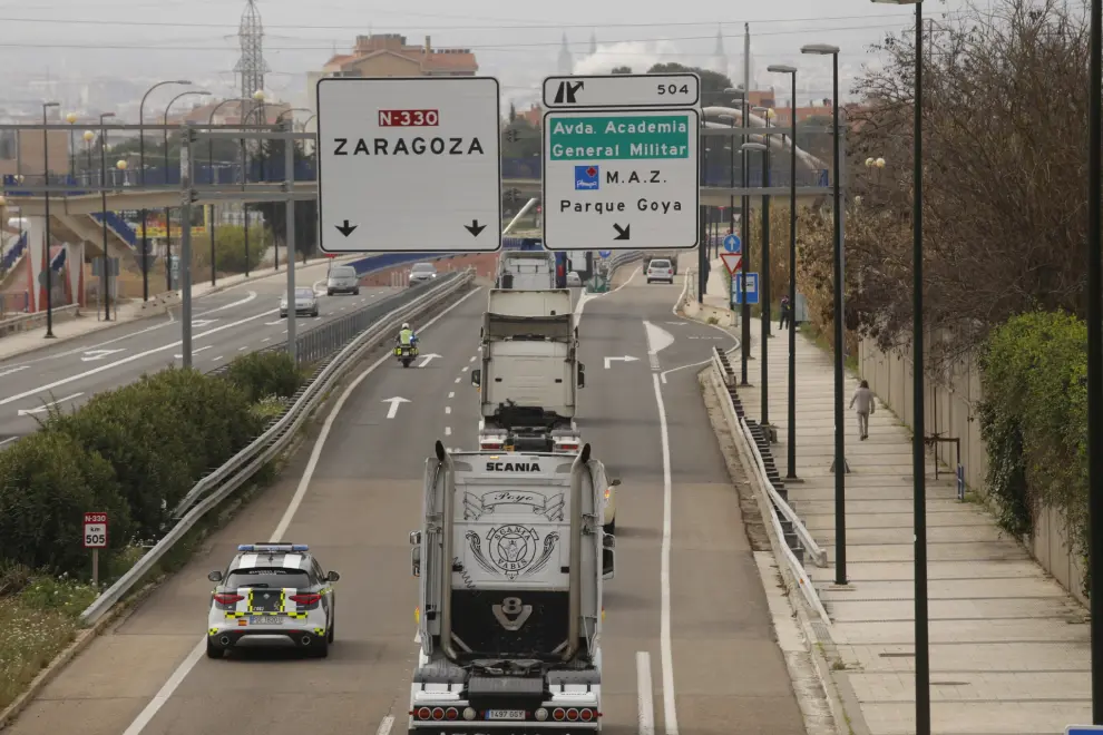 Protesta de transportistas en Zaragoza.