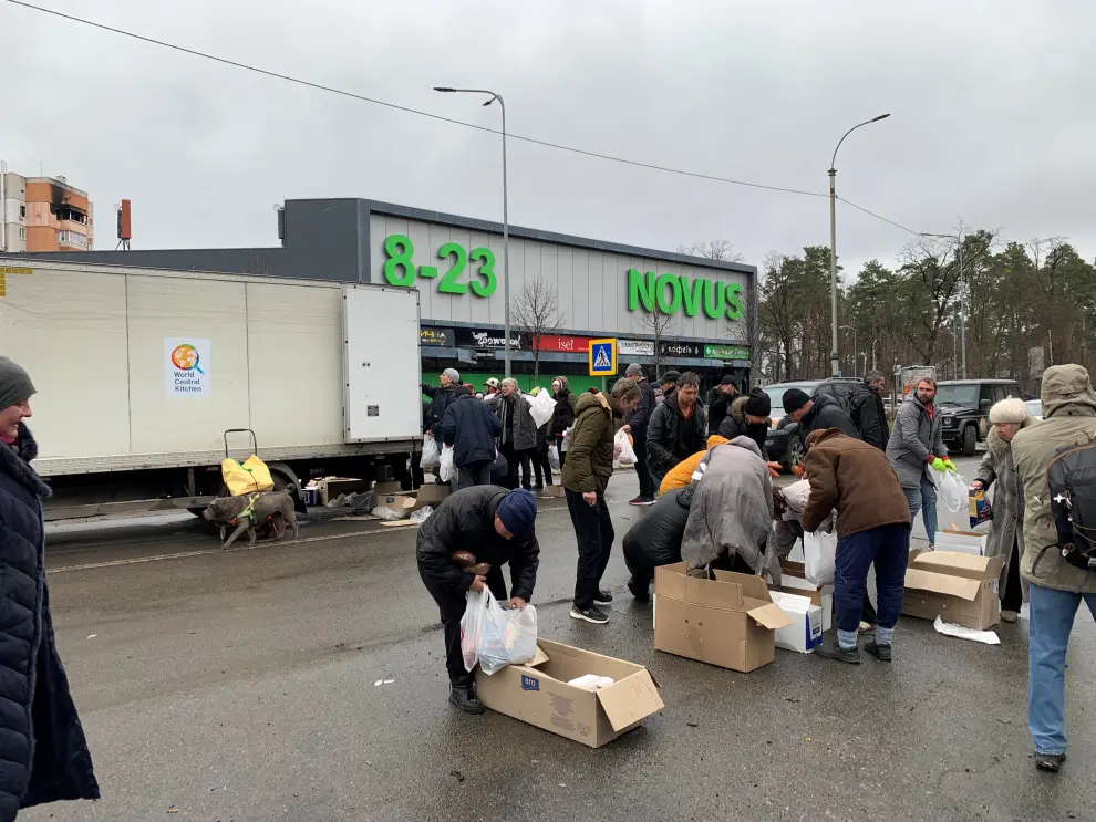 Aid distribution following Russian retreat in Bucha