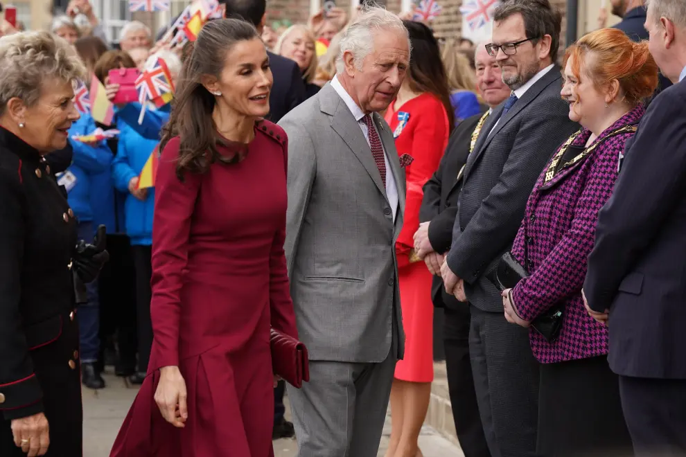 Britain's Prince Charles, and Spain's Queen Letizia visit Auckland Castle to view the Francisco de Zurbaran art collection, in Bishop Auckland, County Durham, Britain April 5, 2022. REUTERS/Russell Cheyne/Pool BRITAIN-ROYALS/CHARLES