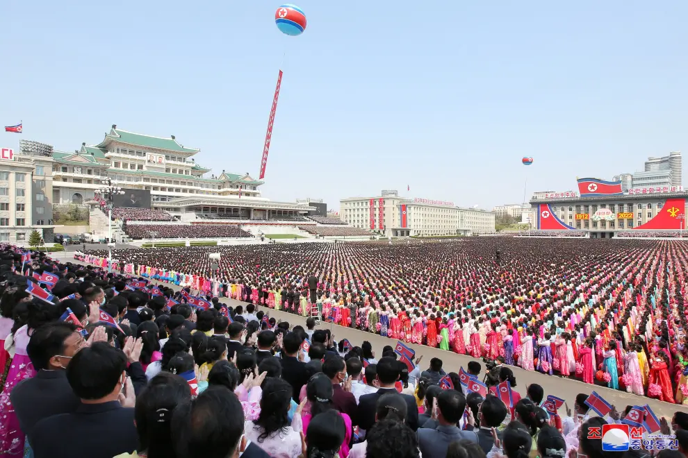North Korean leader Kim Jong Un attends a national meeting and a public procession to mark 110th birth anniversary of the state's founder, Kim II Sung, in Pyongyang, North Korea, April 15, 2022. Picture taken April 15, 2022 by North Korea's Korean Central News Agency (KCNA). KCNA via REUTERS ATTENTION EDITORS - THIS IMAGE WAS PROVIDED BY A THIRD PARTY. REUTERS IS UNABLE TO INDEPENDENTLY VERIFY THIS IMAGE. NO THIRD PARTY SALES. SOUTH KOREA OUT. NO COMMERCIAL OR EDITORIAL SALES IN SOUTH KOREA. NORTHKOREA-ANNIVERSARY/