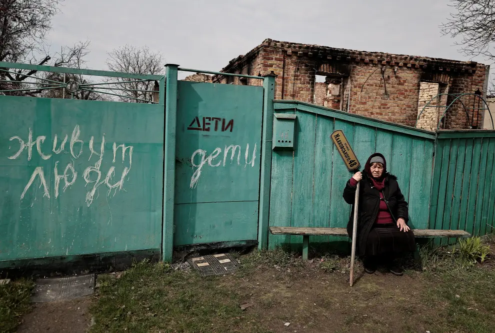 Ludmila Sadlova, 72, reacts as she recounts how her house was hit by rockets on March 12, amid Russia's invasion of Ukraine, in Ozera, Kyiv region, Ukraine April 23, 2022. REUTERS/Zohra Bensemra UKRAINE-CRISIS/