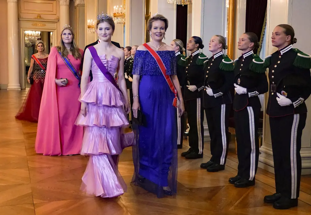 Princess Estelle from Sweden, Princess Ingrid Alexandra and Prince Charles of Luxembourg. Behind is Princess Catharina-Amalia from Netherlands  and Princess Elisabeth from Belgium. Heirs to the throne gathered at the castle before the celebration of Princess Ingrid Alexandra's 18th birthday, in Oslo, Norway, June 17, 2022.  Lise Aaserud POOL  NTB/via REUTERS   ATTENTION EDITORS - THIS IMAGE WAS PROVIDED BY A THIRD PARTY. NORWAY OUT. NO COMMERCIAL OR EDITORIAL SALES IN NORWAY. NORWAY-ROYALS/