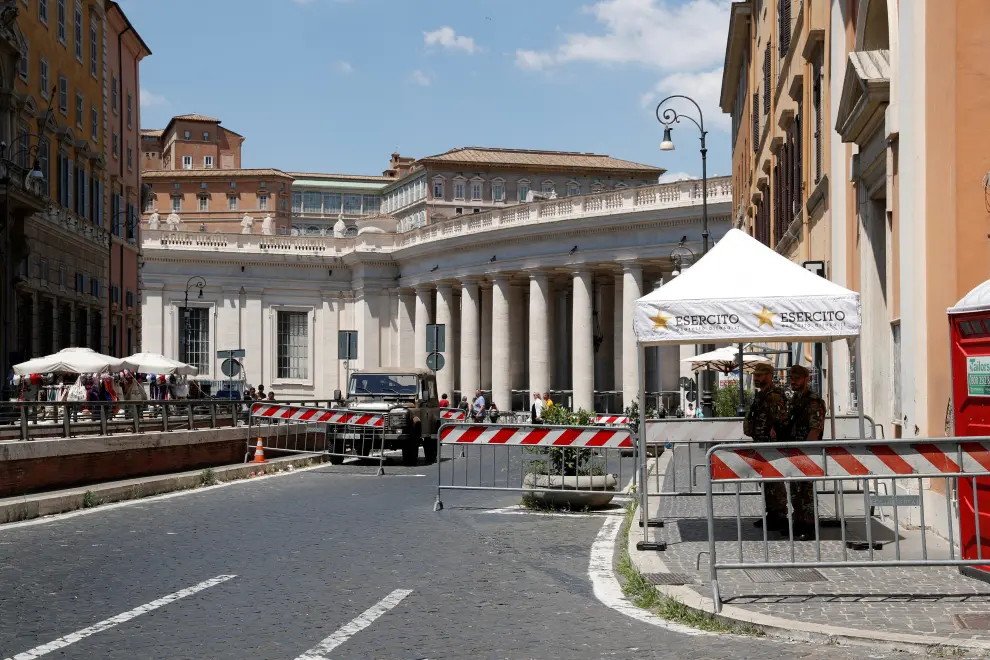 A view of the scene near Vatican City where a car did not stop at the halt and broke through Vatican barriers in Rome, Italy, June 19, 2022. REUTERS/Remo Casilli ITALY-POLICE/CAR